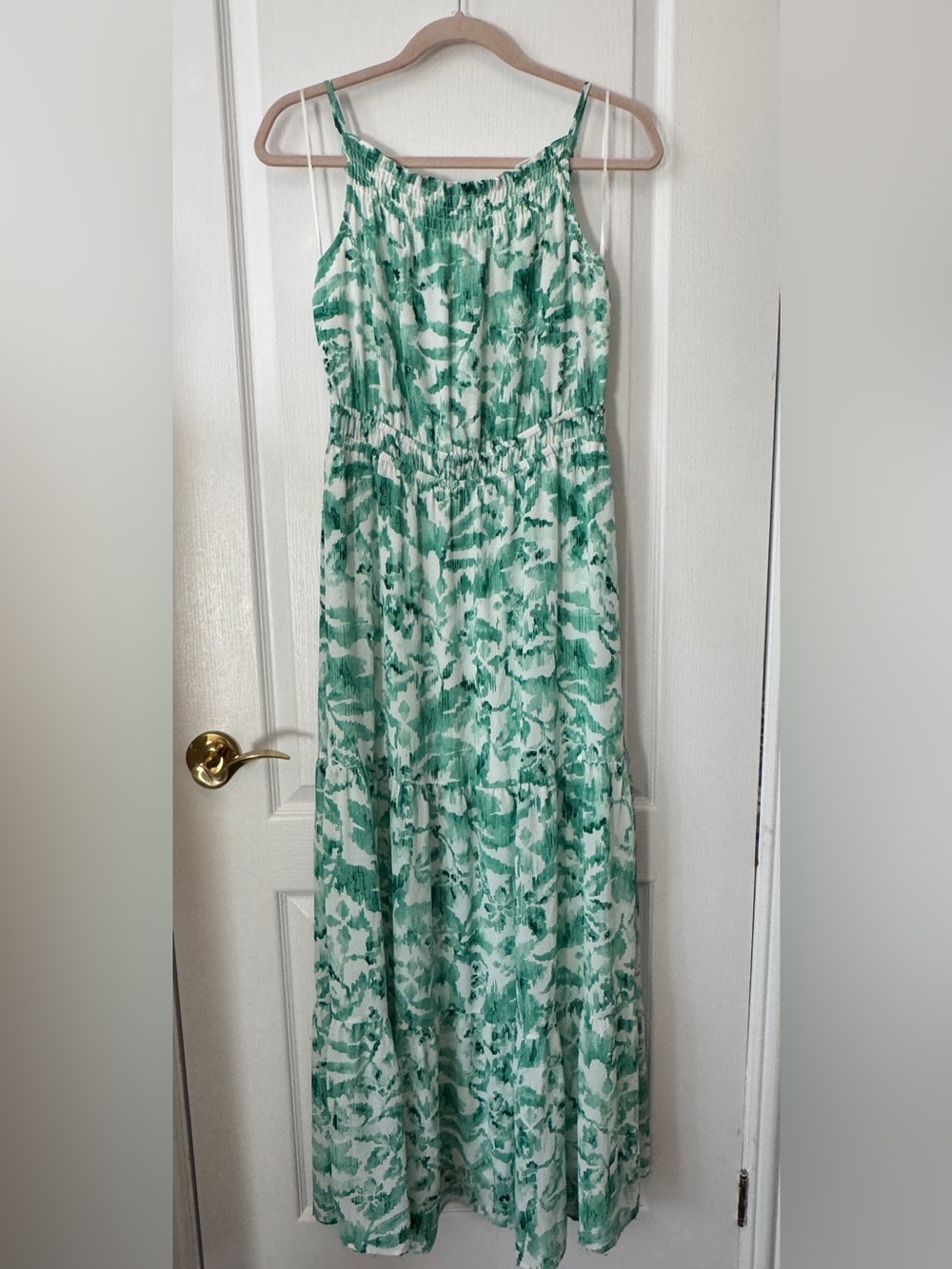 Reitmans White Maxi Dress with Green Abstract Floral Print